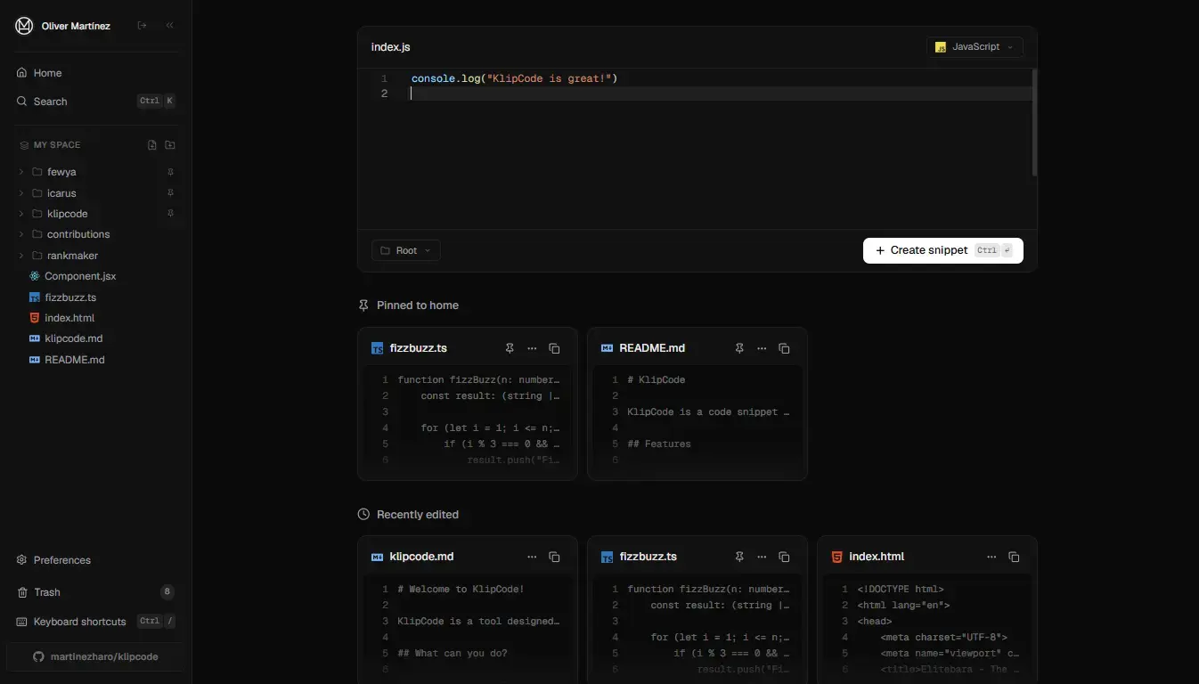 KlipCode application interface
